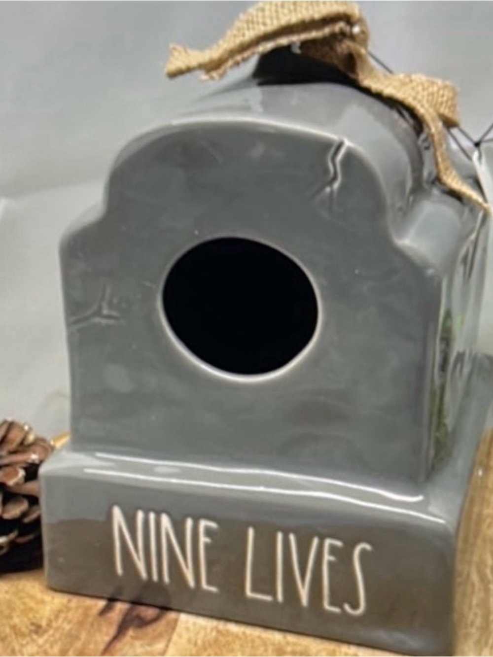 Rae Dunn Gray 'Nine Lives' Ceramic Cat House Decorative Accent